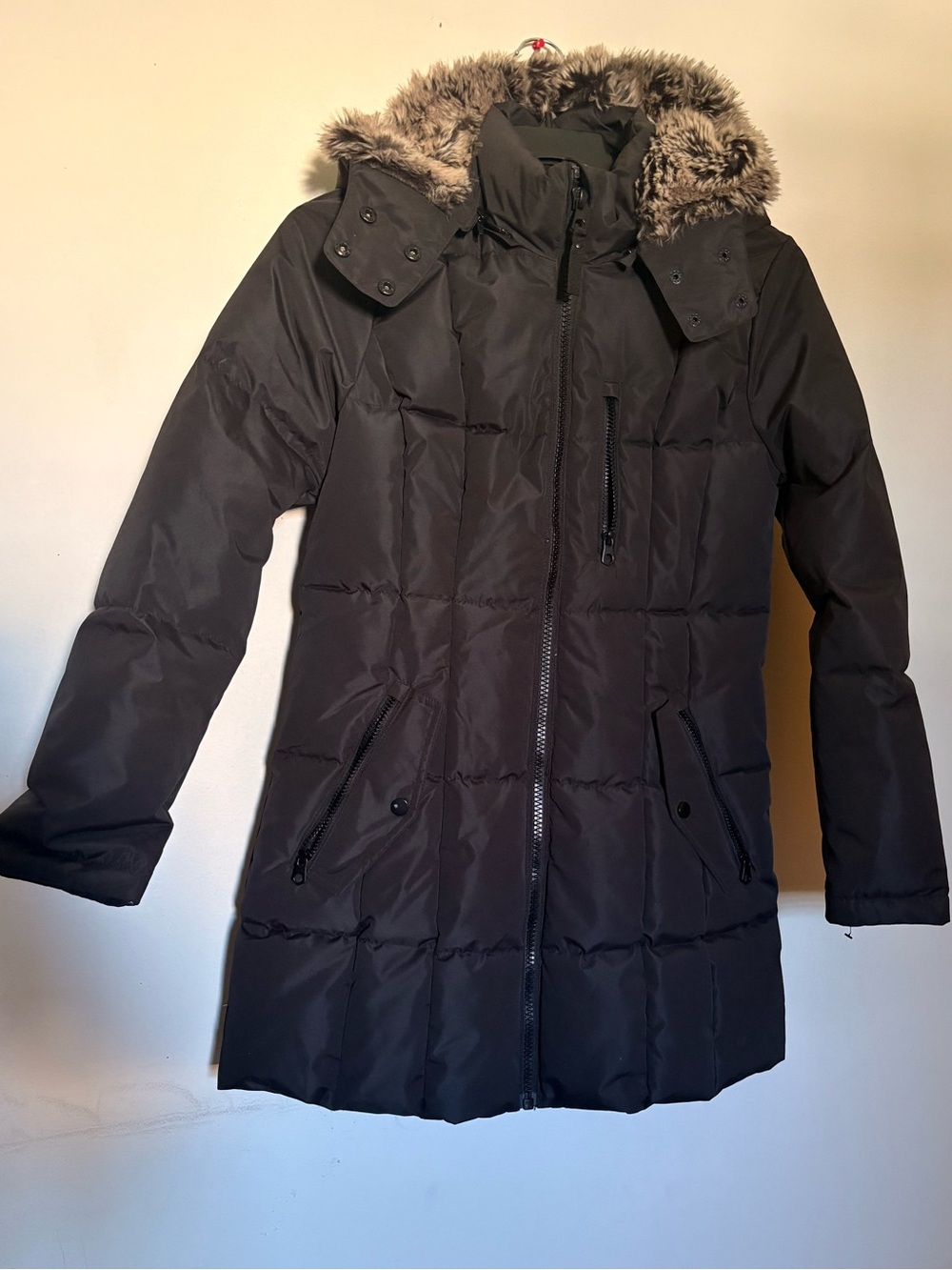 NWT Halitech Black Faux-Fur Trim Puffer Coat